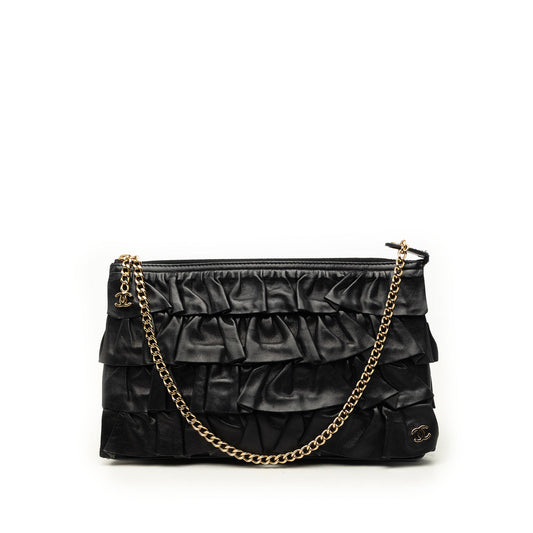 Chanel CC Lambskin Ruffled Clutch On Chain