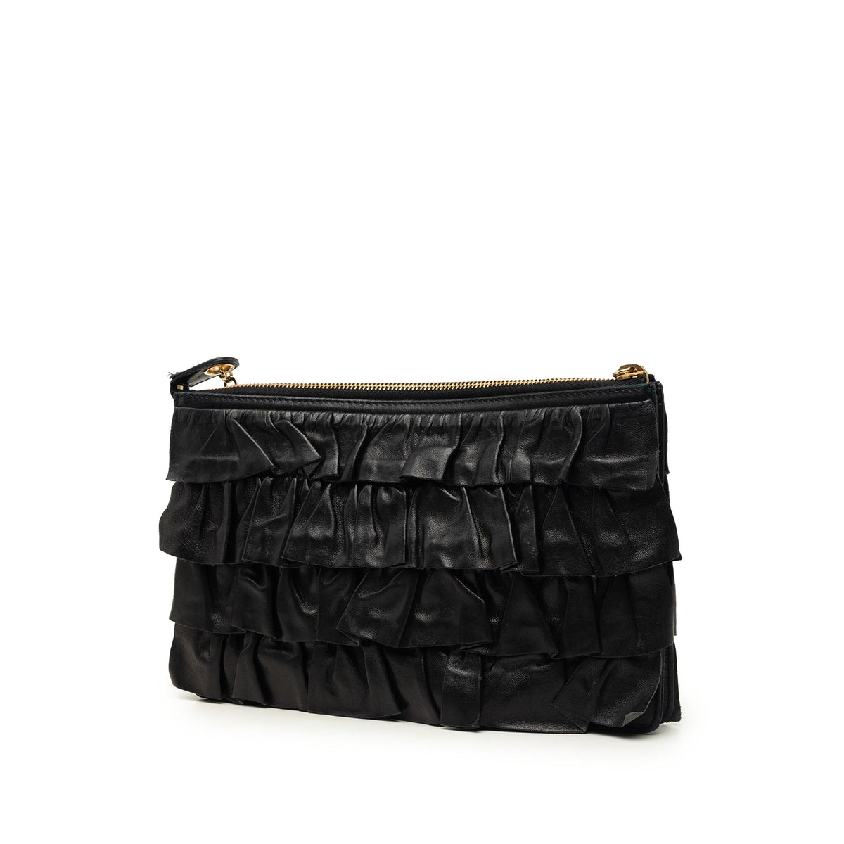 Chanel CC Lambskin Ruffled Clutch On Chain