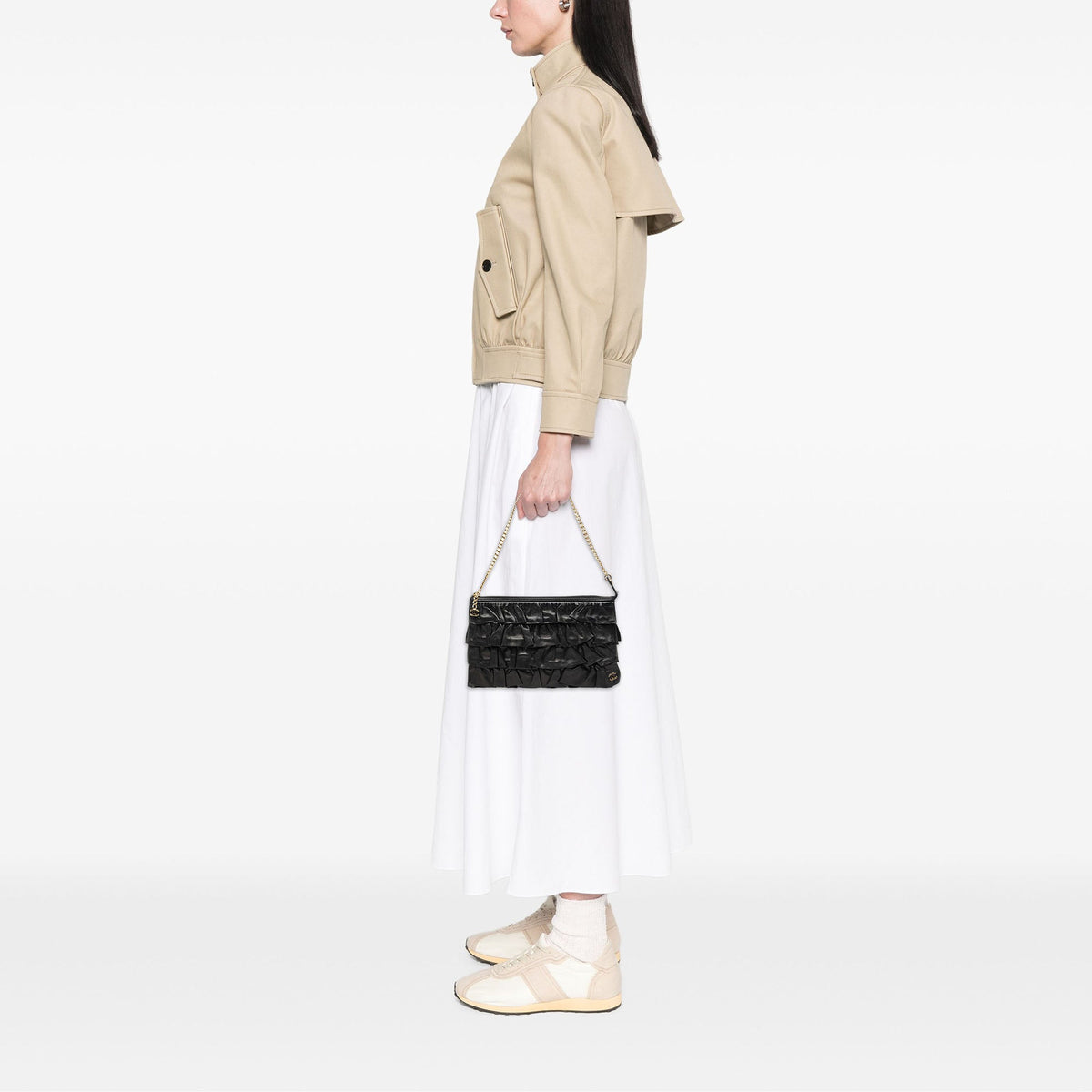 Chanel CC Lambskin Ruffled Clutch On Chain