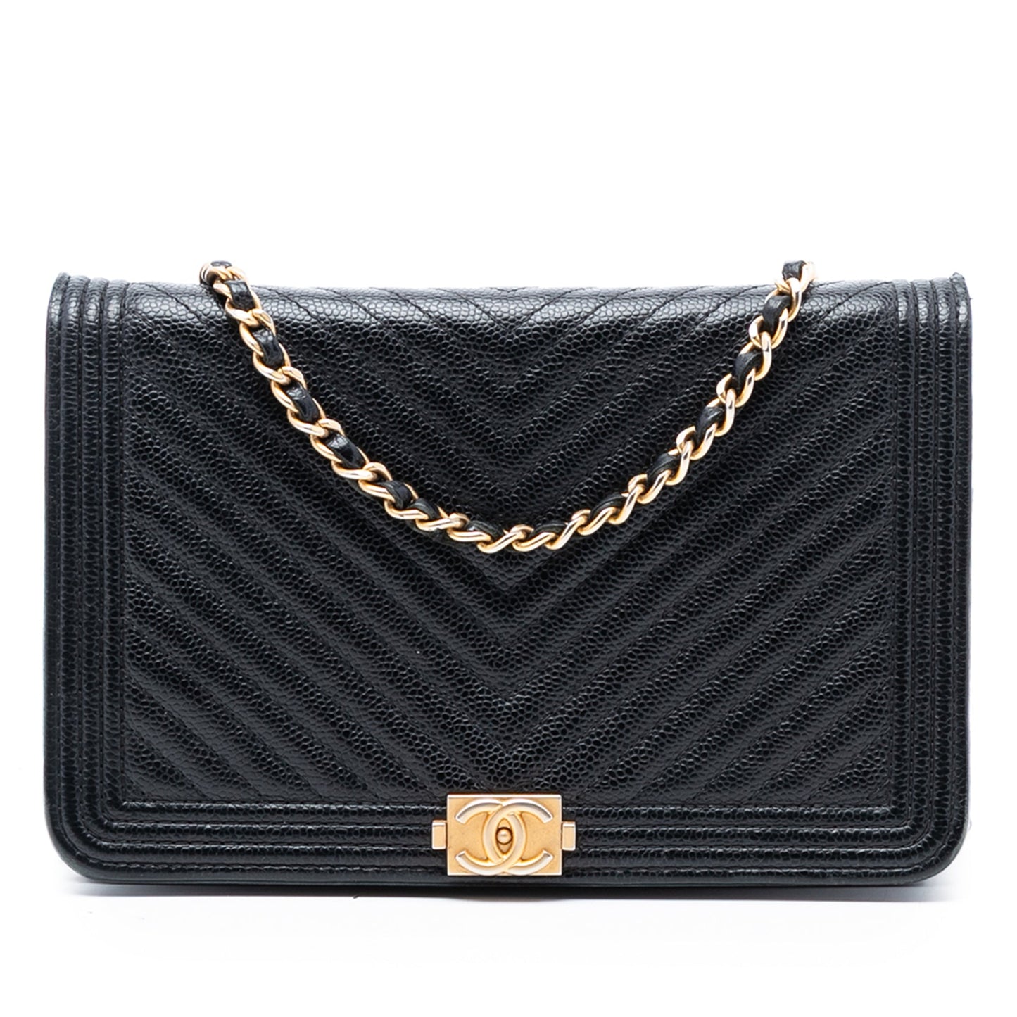 Chanel Chevron Caviar Boy Wallet On Chain