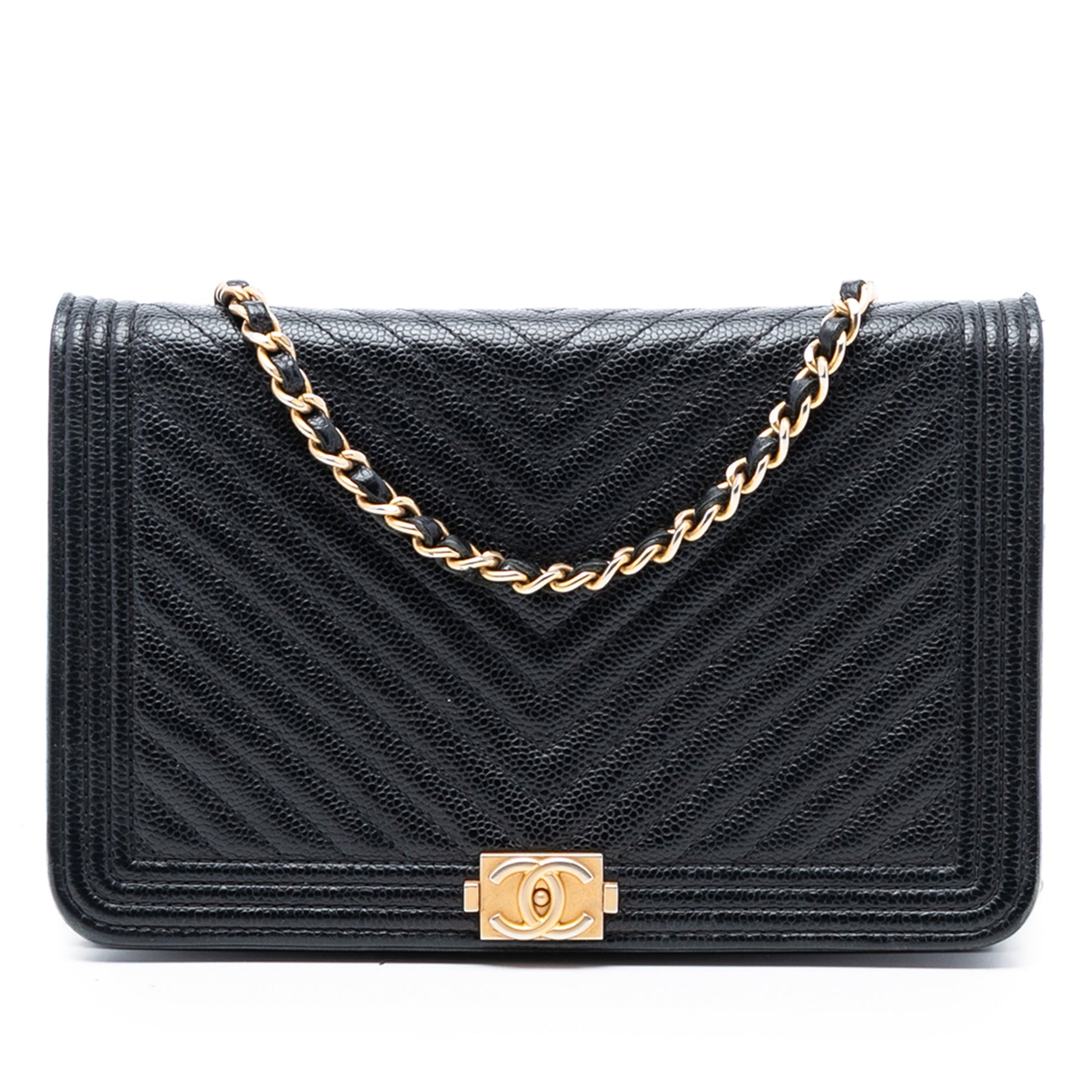 Chanel Chevron Caviar Boy Wallet On Chain