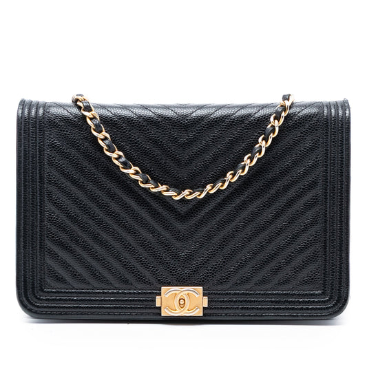 Chanel Chevron Caviar Boy Wallet On Chain