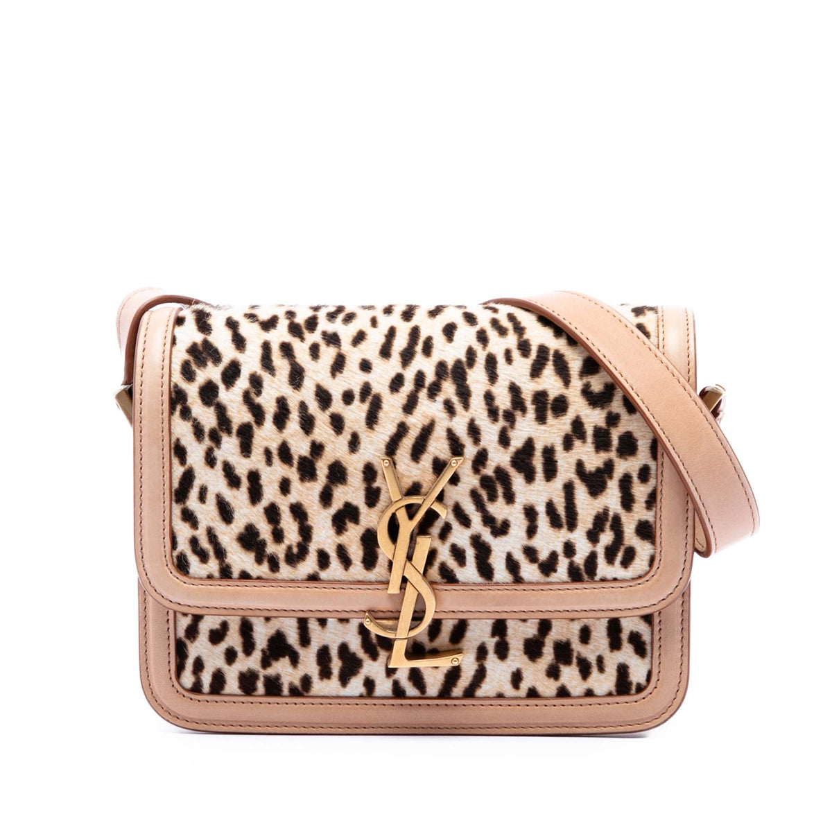 Saint Laurent Small Calf Hair Leopard Print Solferino Satchel In Box
