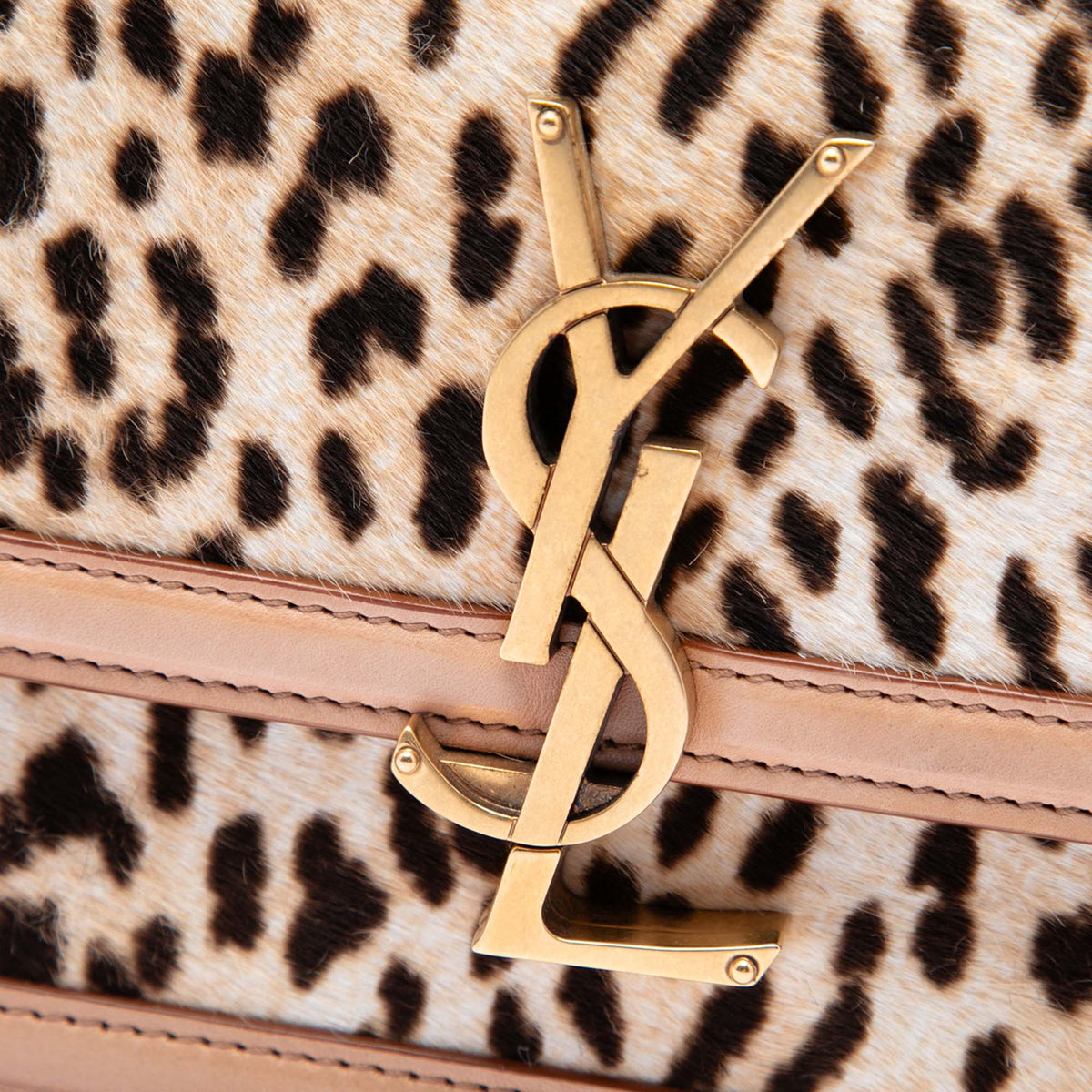 Saint Laurent Small Calf Hair Leopard Print Solferino Satchel In Box