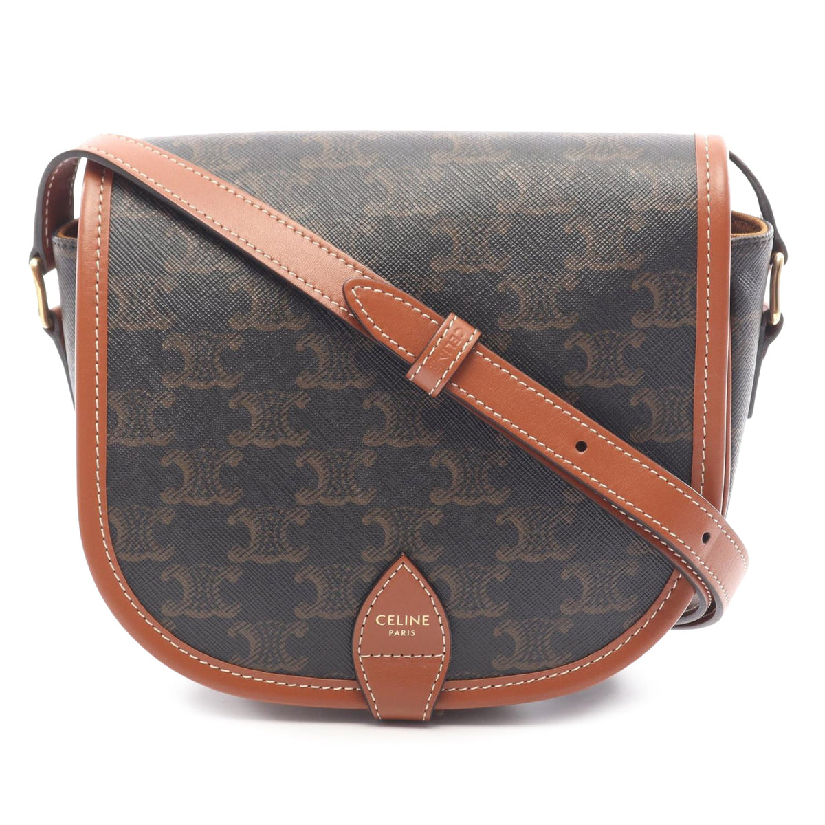 Celine Medium Triomphe Coated Canvas Folco Crossbody — Brown