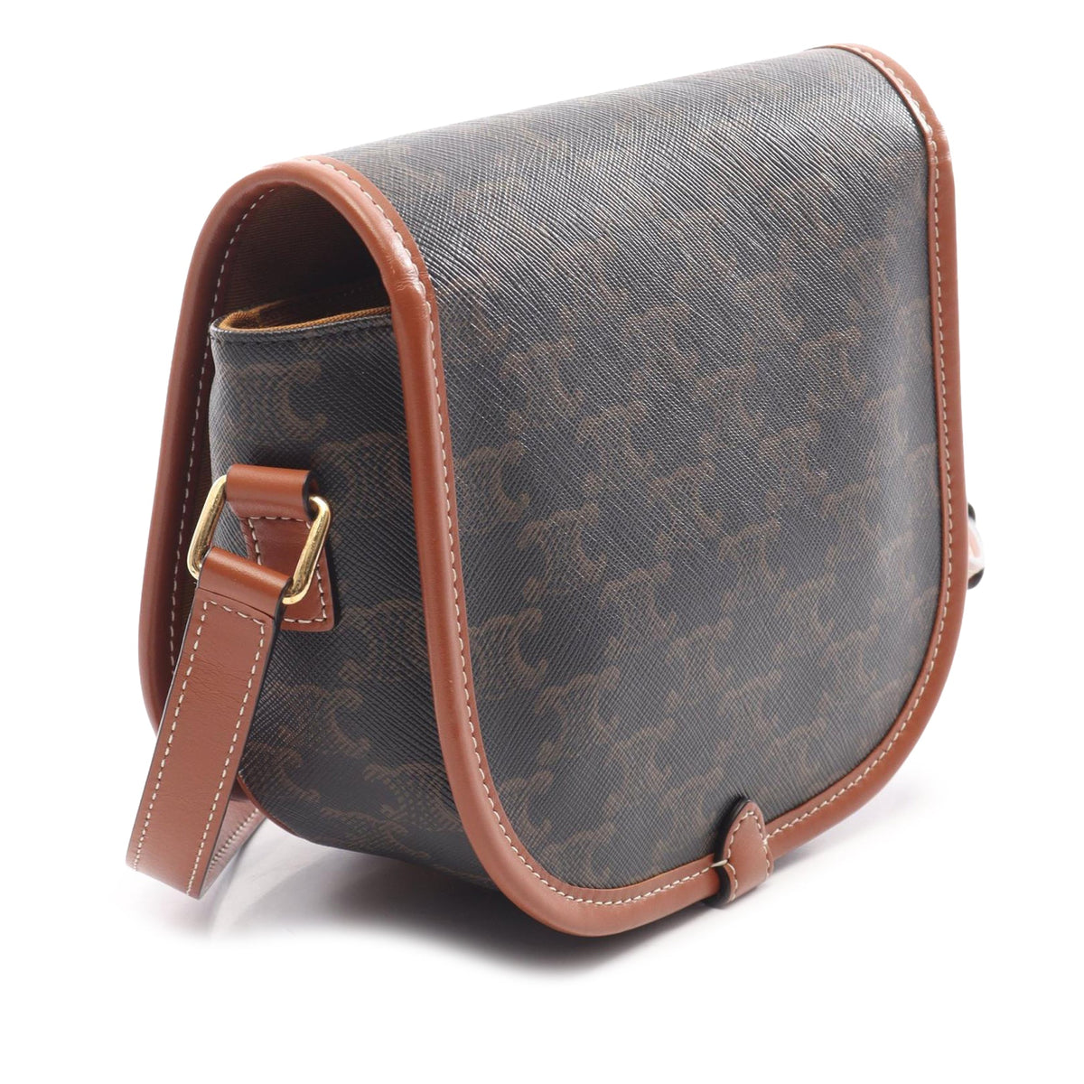 Celine Medium Triomphe Coated Canvas Folco Crossbody — Brown