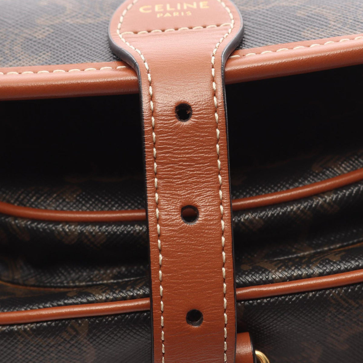 Celine Medium Triomphe Coated Canvas Folco Crossbody — Brown