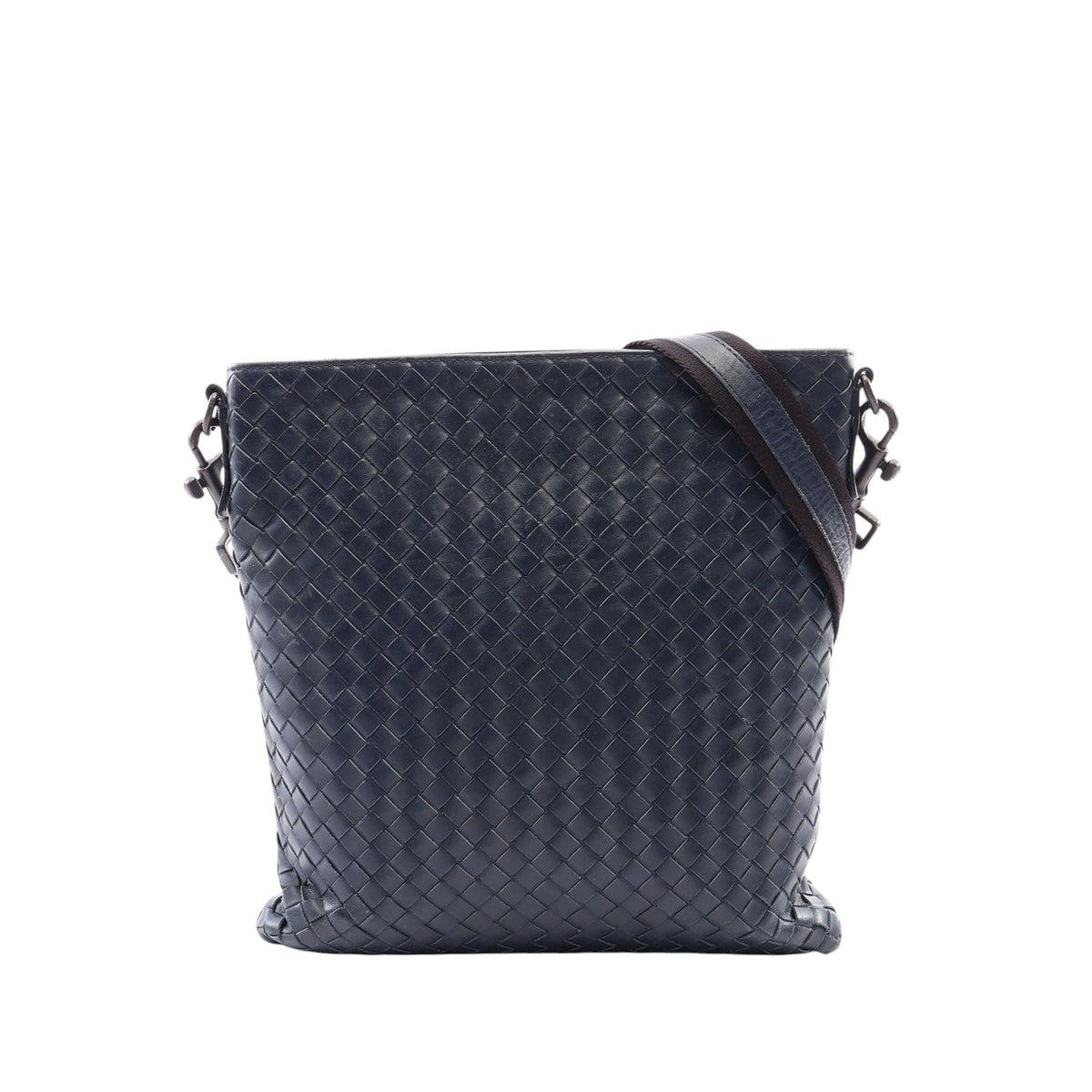 Bottega Veneta Leather Intrecciato Crossbody — Blue