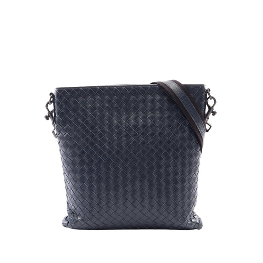 Bottega Veneta Leather Intrecciato Crossbody — Blue