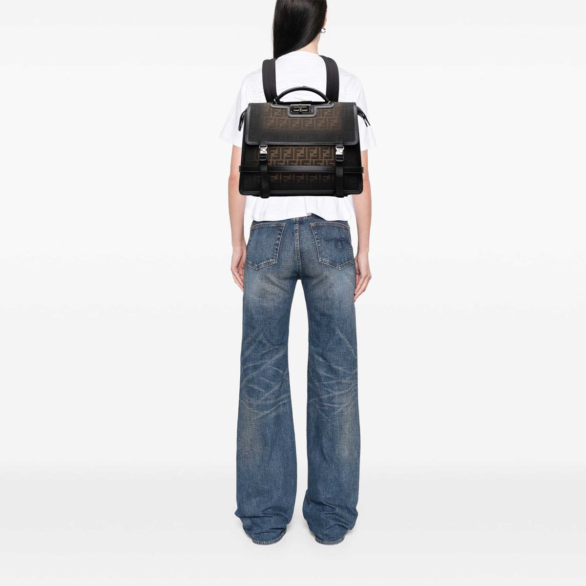 Fendi Medium Zucca Canvas Peekaboo ISeeU Convertible Backpack — Black