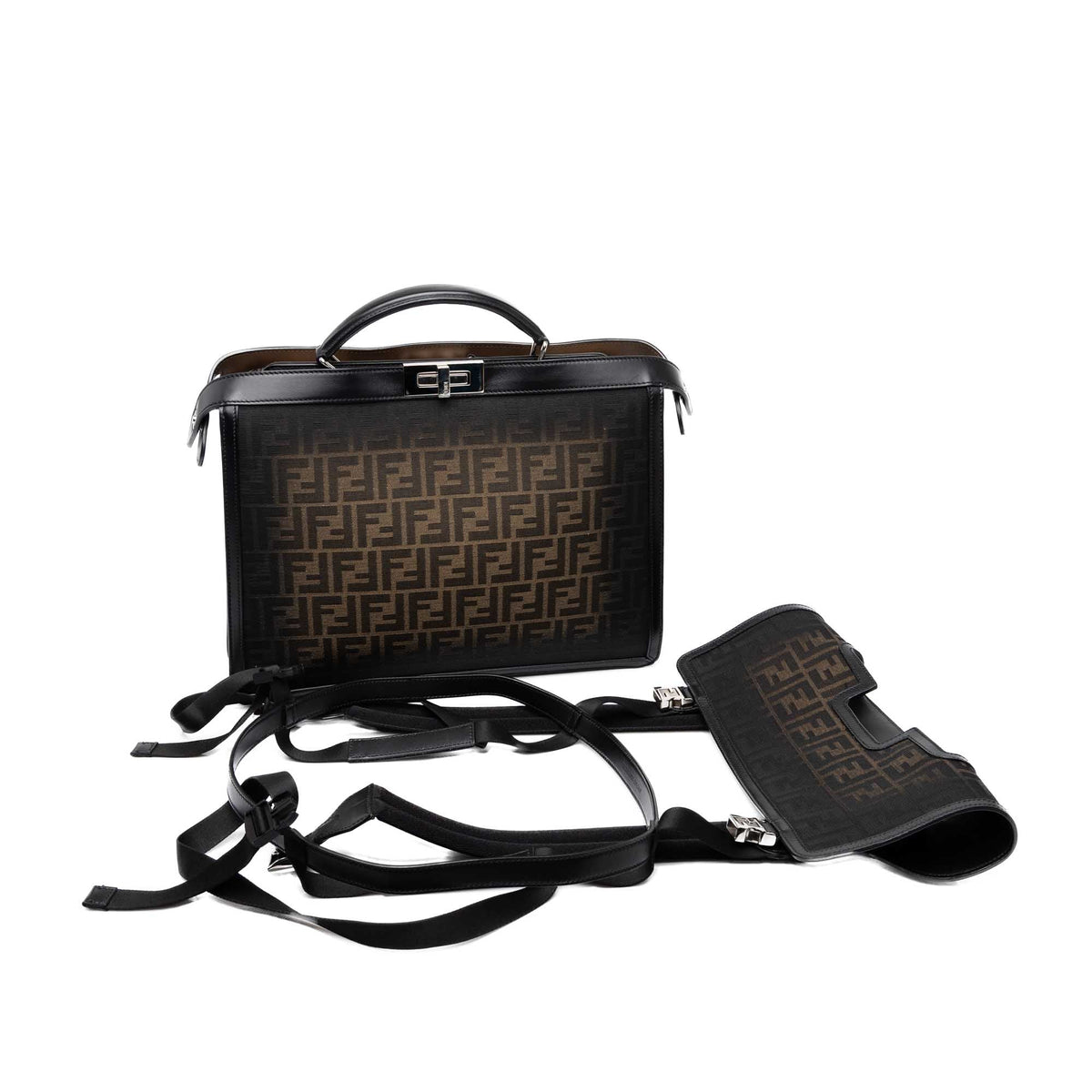Fendi Medium Zucca Canvas Peekaboo ISeeU Convertible Backpack — Black