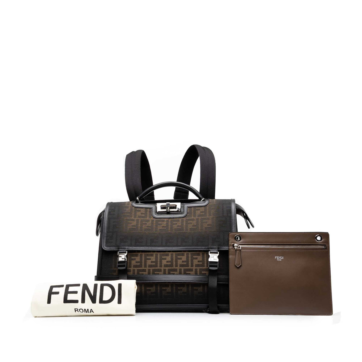 Fendi Medium Zucca Canvas Peekaboo ISeeU Convertible Backpack — Black