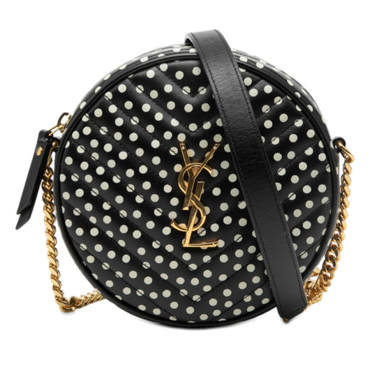 Saint Laurent Chevron Calfskin Polka Dot Round Vinyle Camera Bag
