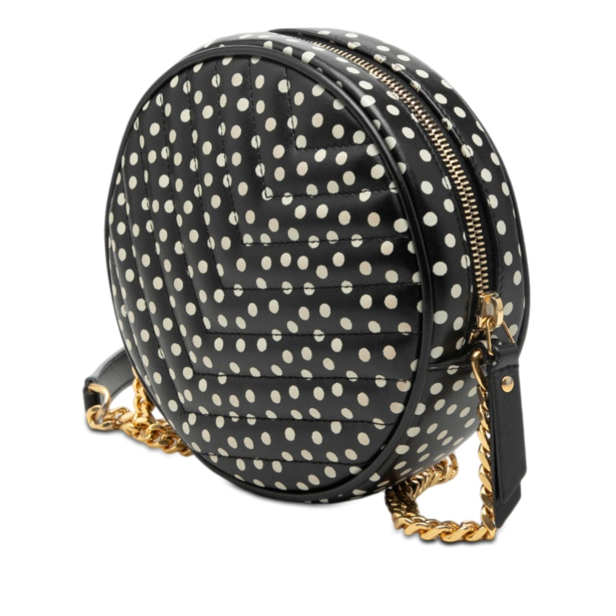 Saint Laurent Chevron Calfskin Polka Dot Round Vinyle Camera Bag