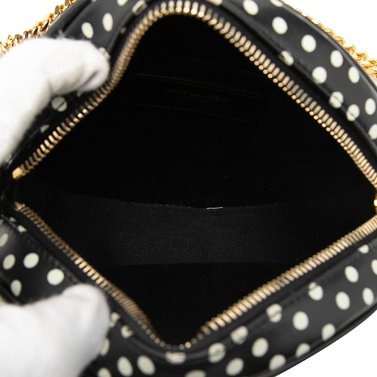 Saint Laurent Chevron Calfskin Polka Dot Round Vinyle Camera Bag