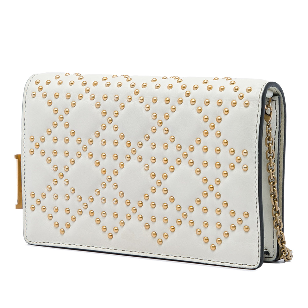 Dior Studded Calfskin Cannage Lady Dior Wallet on Chain — White