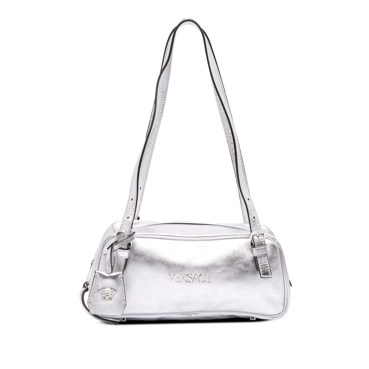 Versace Metallic Leather Tag Bowling Bag