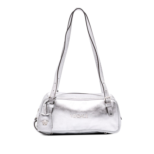 Versace Metallic Leather Tag Bowling Bag