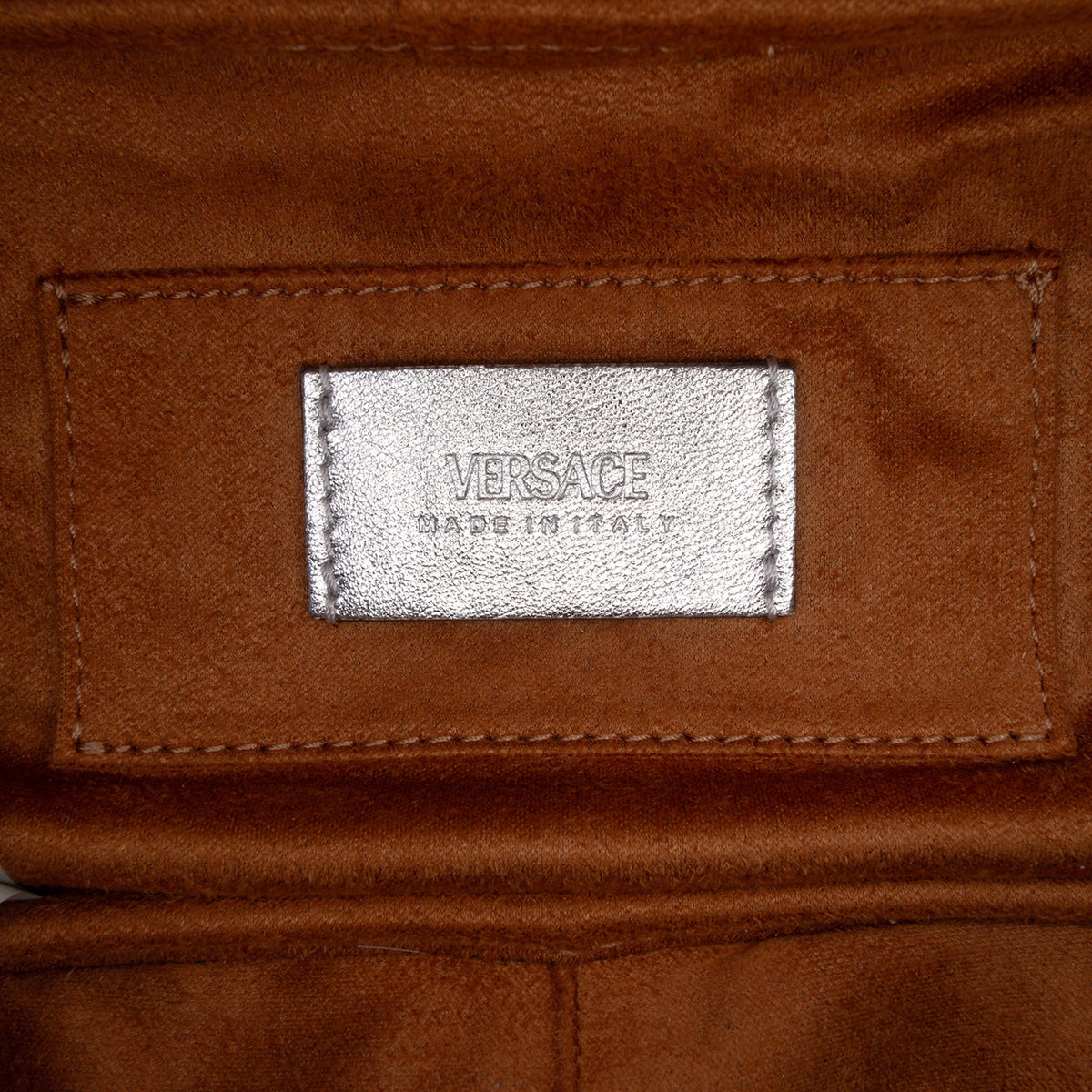 Versace Metallic Leather Tag Bowling Bag