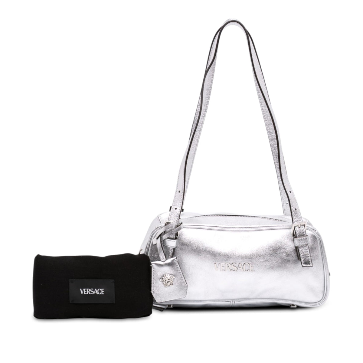 Versace Metallic Leather Tag Bowling Bag
