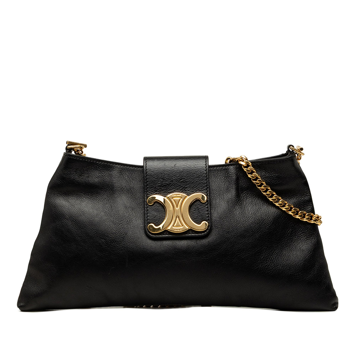 Celine Calfskin Triomphe Wiltern Shoulder Bag — Black
