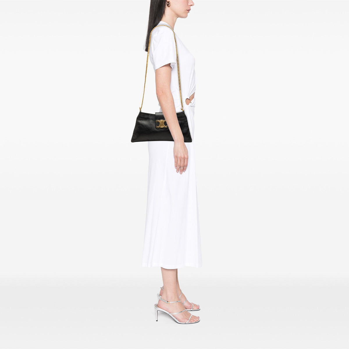 Celine Calfskin Triomphe Wiltern Shoulder Bag — Black