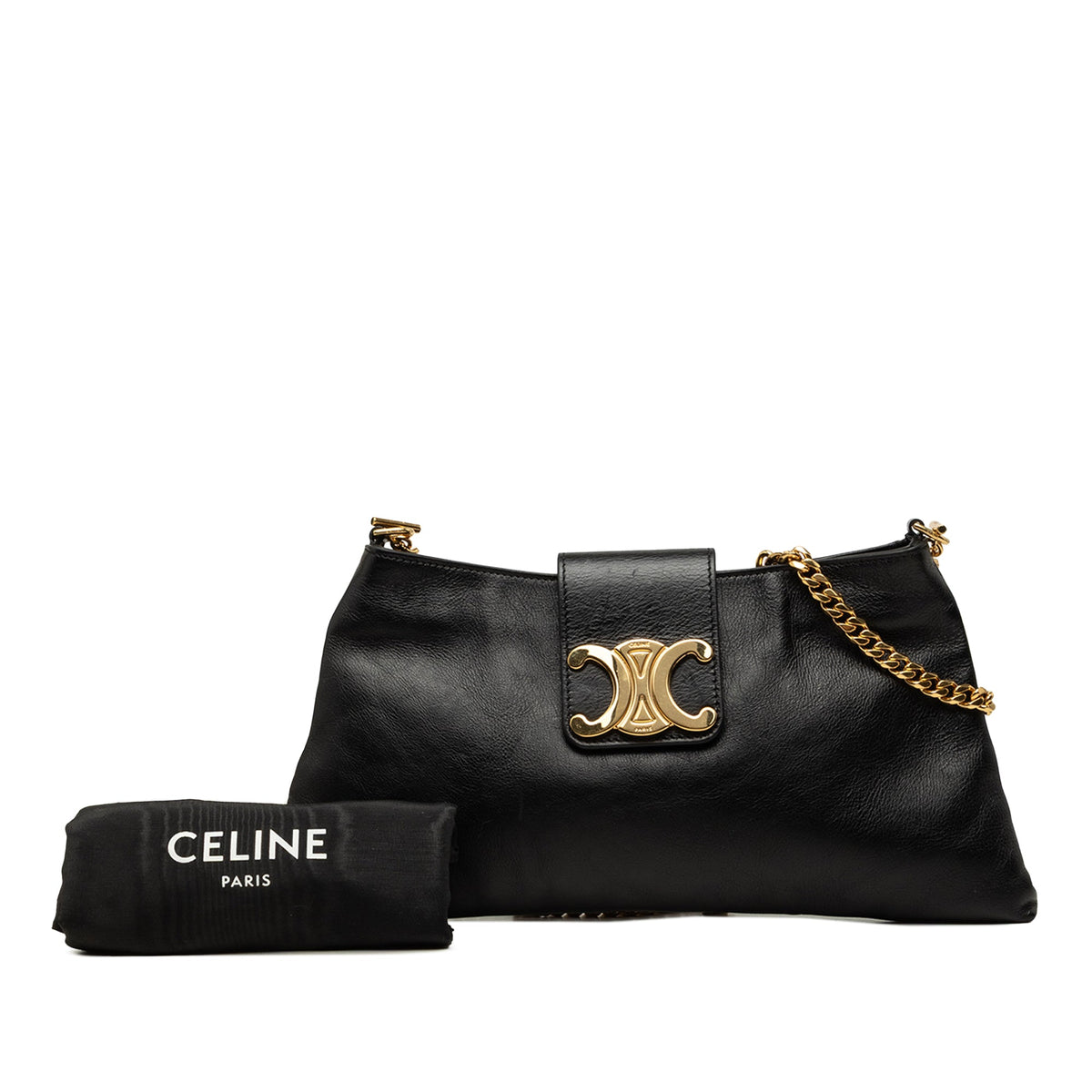 Celine Calfskin Triomphe Wiltern Shoulder Bag — Black