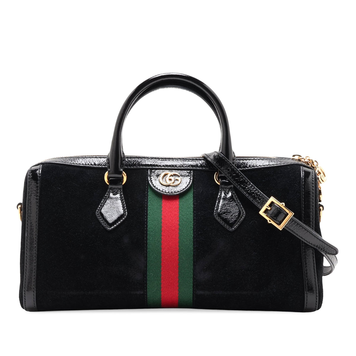 Gucci Medium Suede Web Ophidia Top Handle Bag — Black