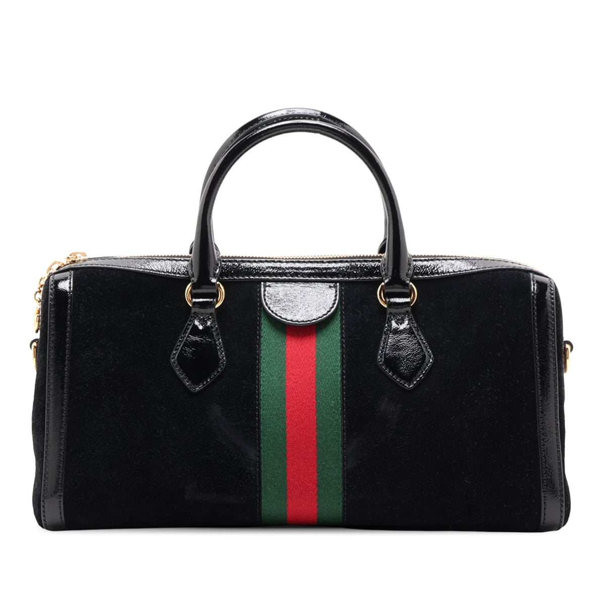 Gucci Medium Suede Web Ophidia Top Handle Bag — Black