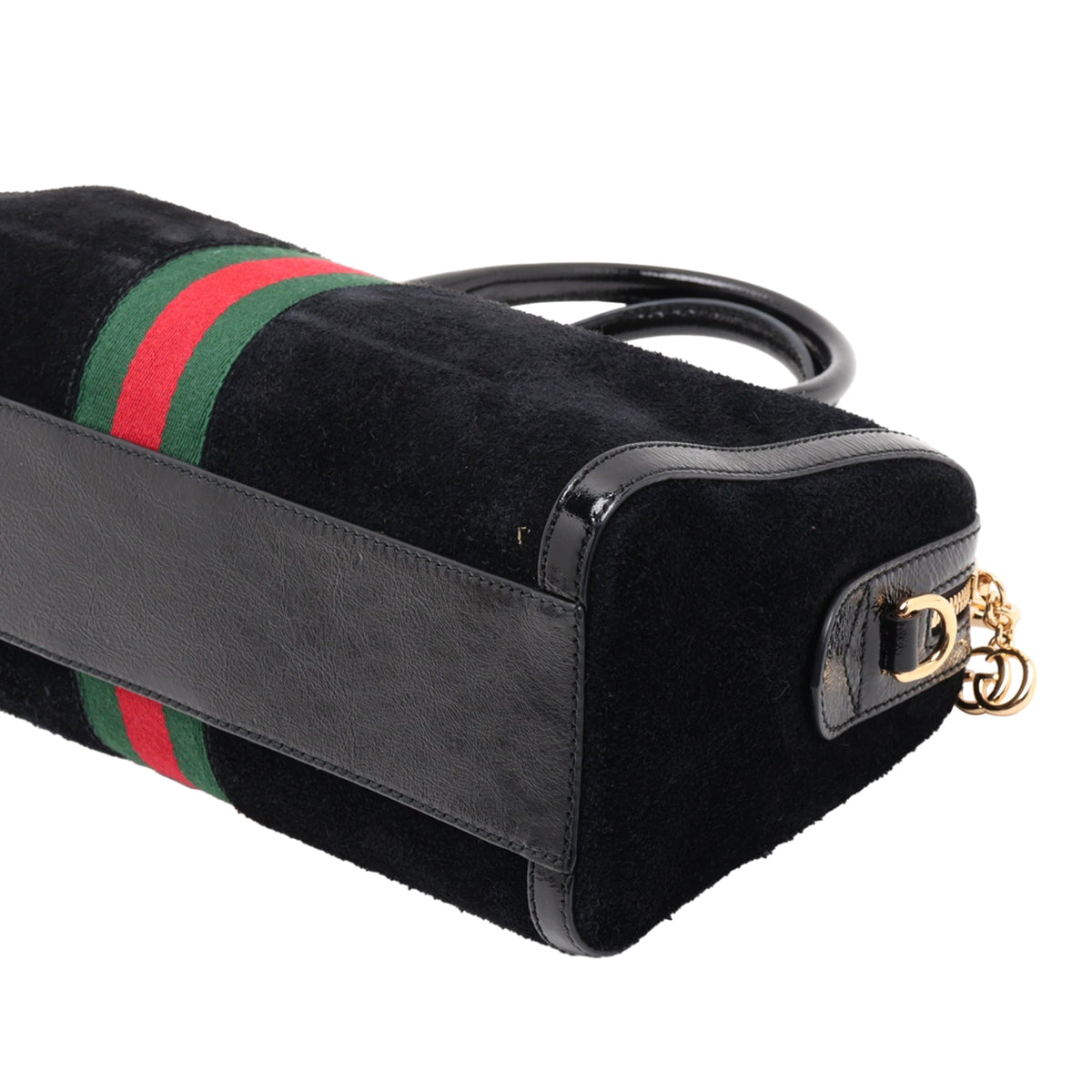 Gucci Medium Suede Web Ophidia Top Handle Bag — Black