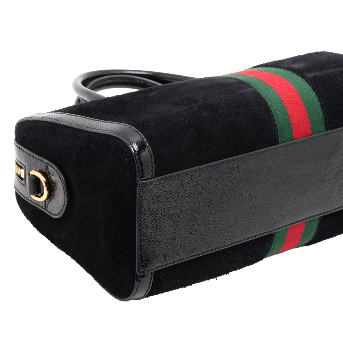 Gucci Medium Suede Web Ophidia Top Handle Bag — Black