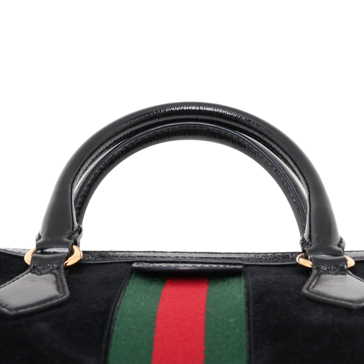 Gucci Medium Suede Web Ophidia Top Handle Bag — Black