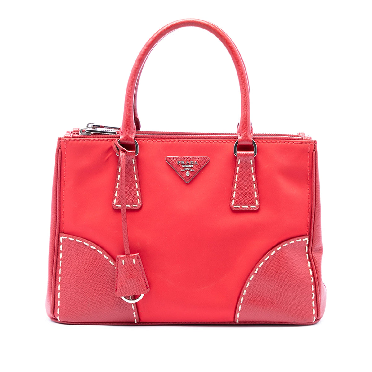 Prada Medium Tessuto and Saffiano Stitch Galleria Double Zip Satchel — Red