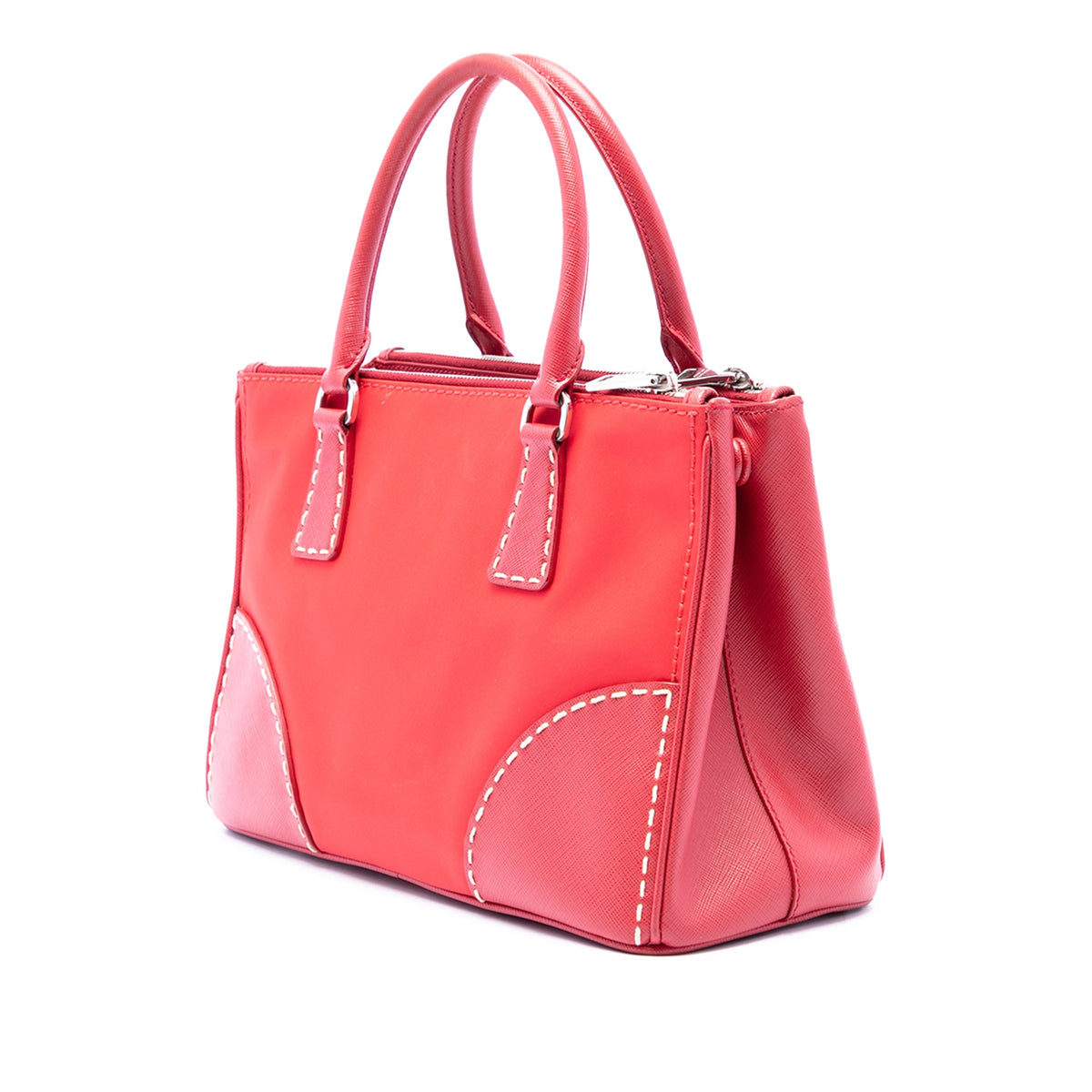 Prada Medium Tessuto and Saffiano Stitch Galleria Double Zip Satchel — Red
