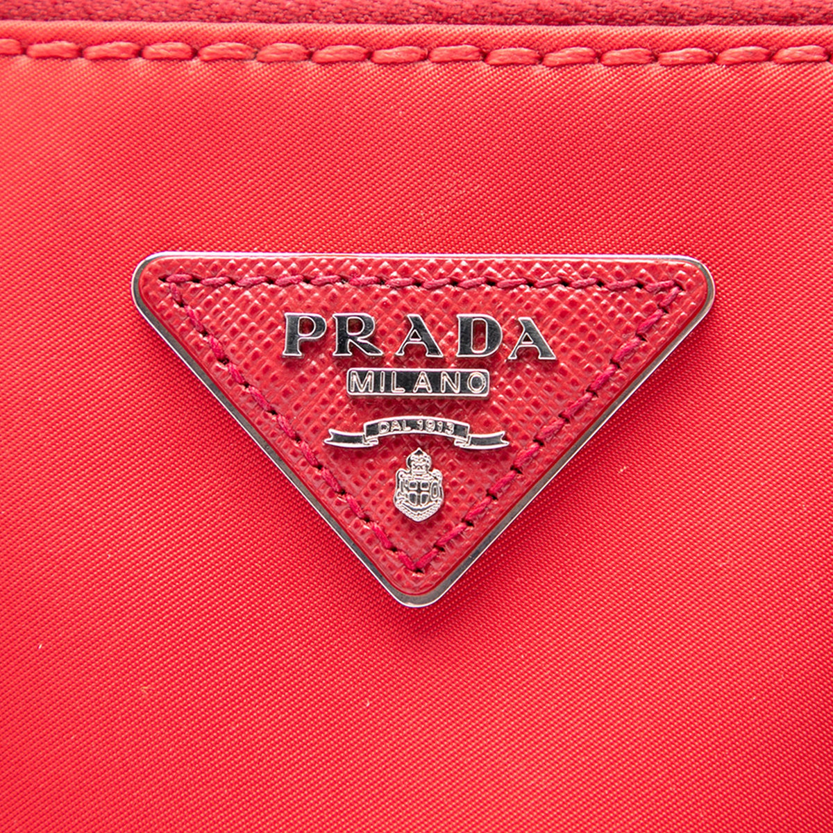 Prada Medium Tessuto and Saffiano Stitch Galleria Double Zip Satchel — Red