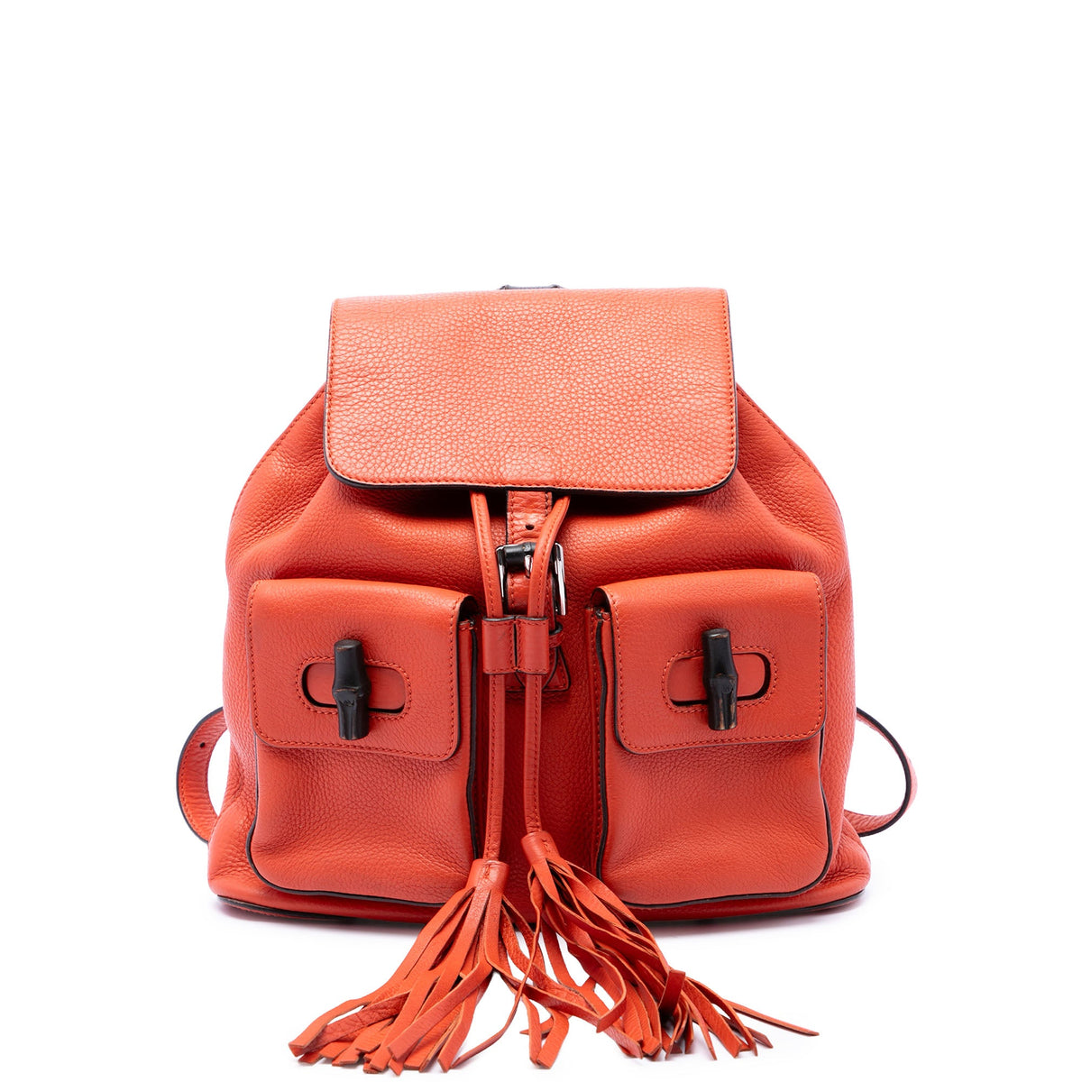 Gucci Large Calfskin Bamboo Tassel Drawstring Backpack — Orange