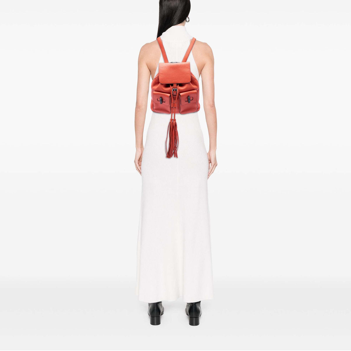 Gucci Large Calfskin Bamboo Tassel Drawstring Backpack — Orange