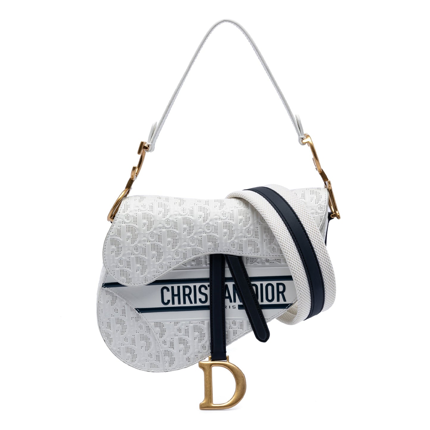 Perforated Oblique Embossed Calfskin Saddle Bag