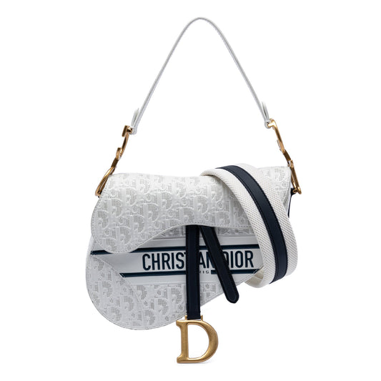 Perforated Oblique Embossed Calfskin Saddle Bag