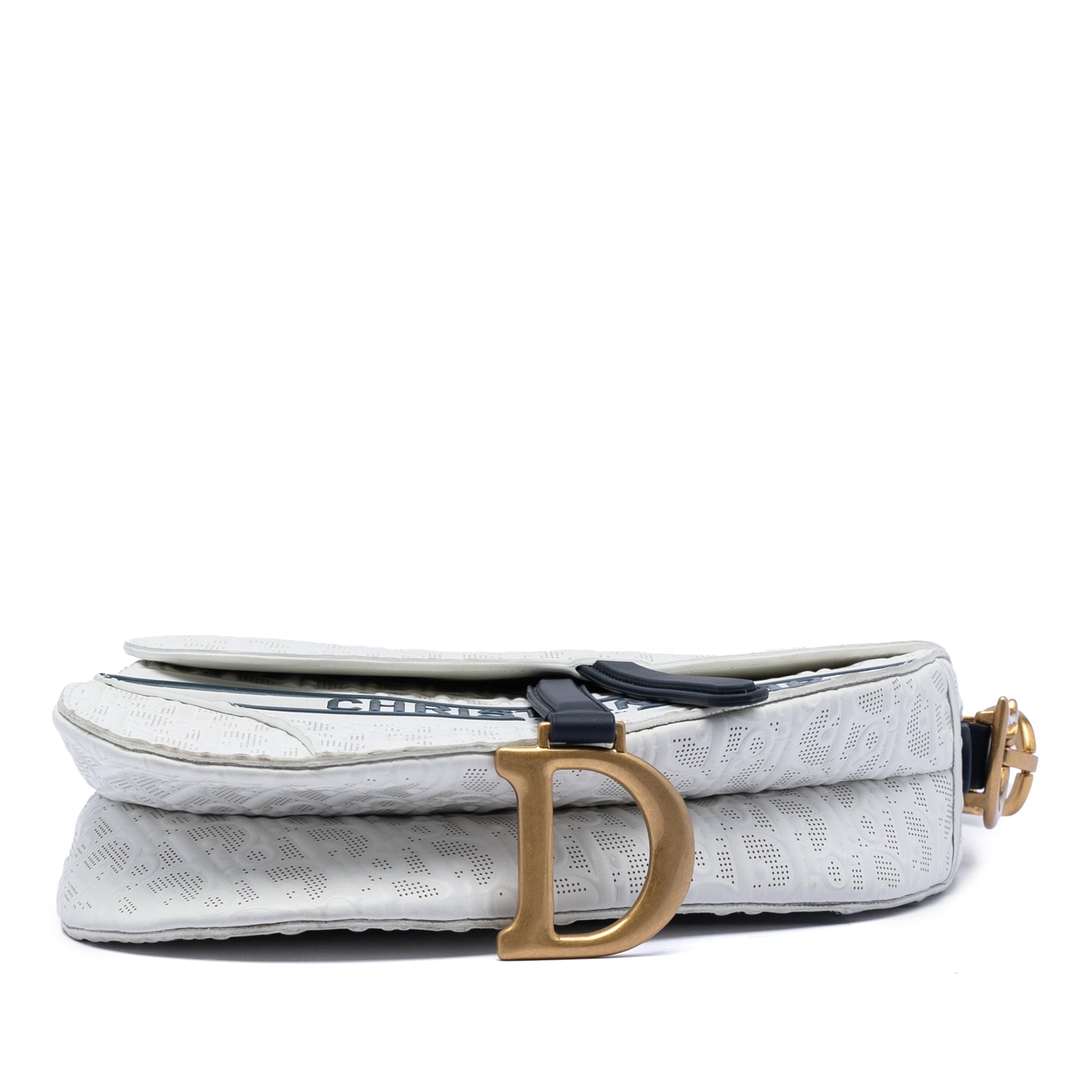 Perforated Oblique Embossed Calfskin Saddle Bag