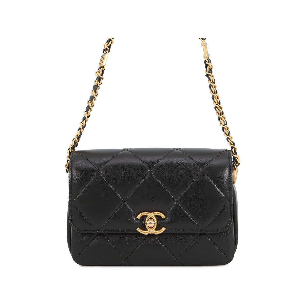 Chanel Mini CC Quilted Lambskin Logo Chain Flap — Black