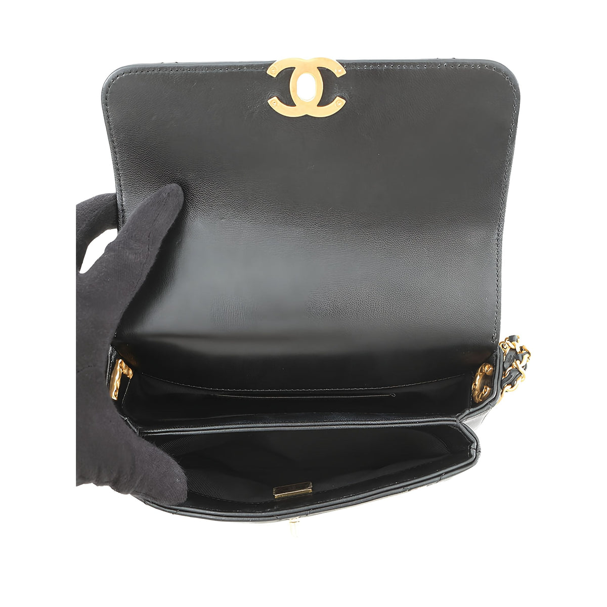Chanel Mini CC Quilted Lambskin Logo Chain Flap — Black