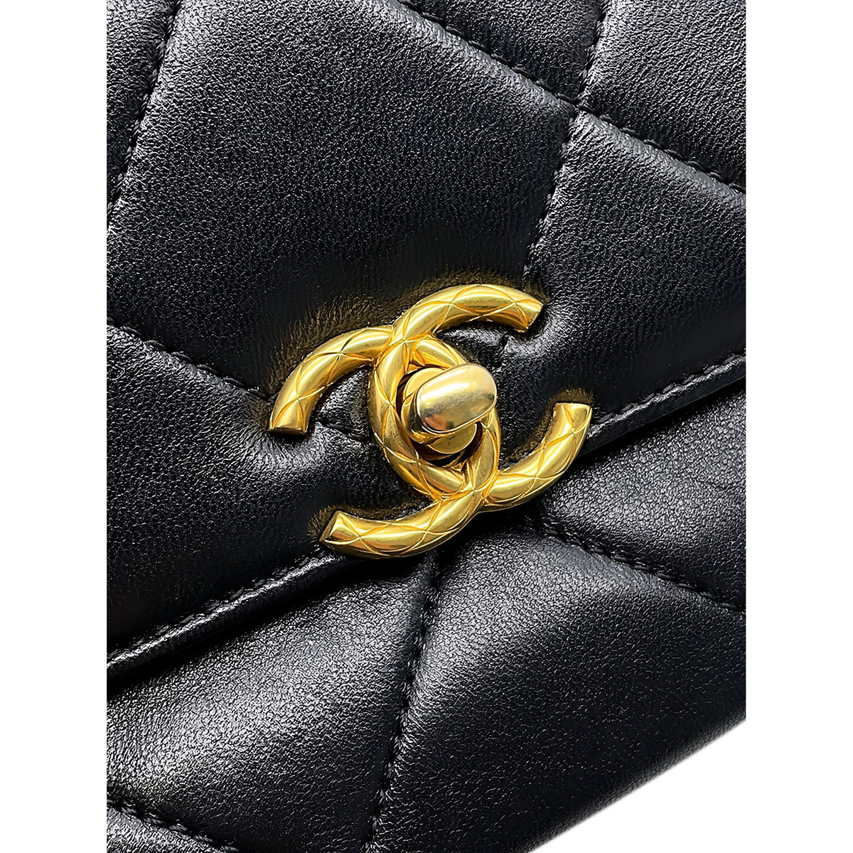 Chanel Mini CC Quilted Lambskin Logo Chain Flap — Black