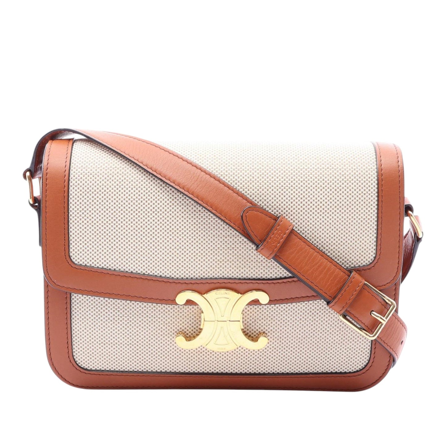 Celine Classique Canvas and Calfskin Triomphe Crossbody