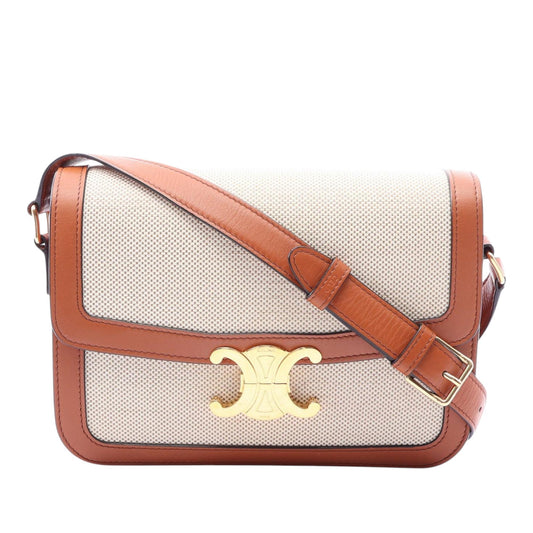 Celine Classique Canvas and Calfskin Triomphe Crossbody