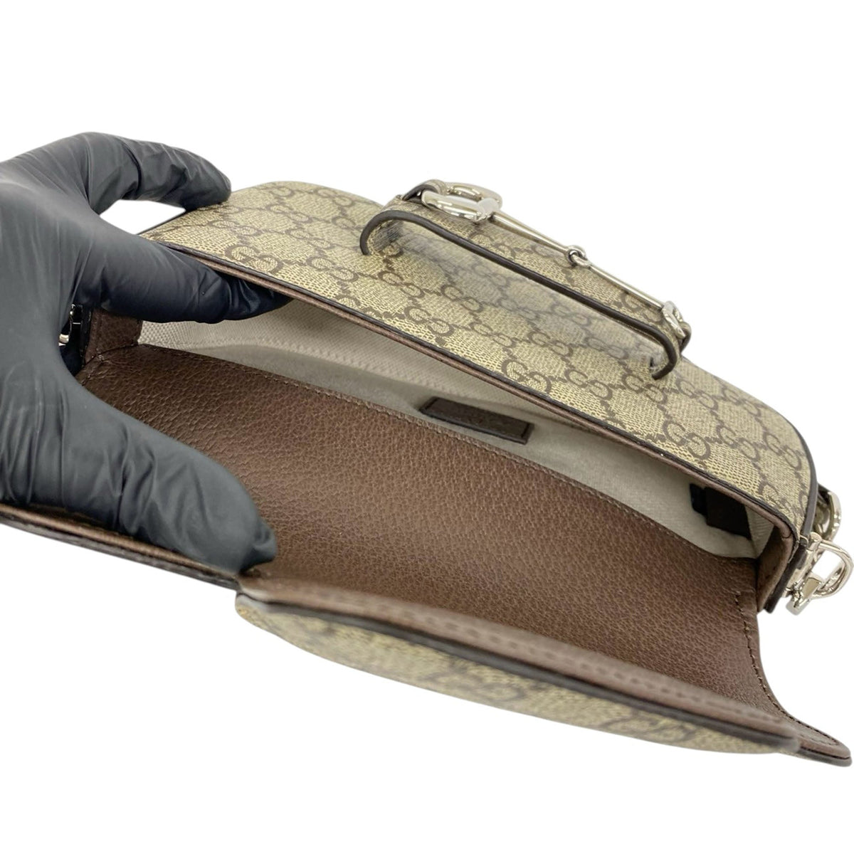 Gucci Mini GG Supreme Asymmetric Horsebit 1955 Shoulder Bag