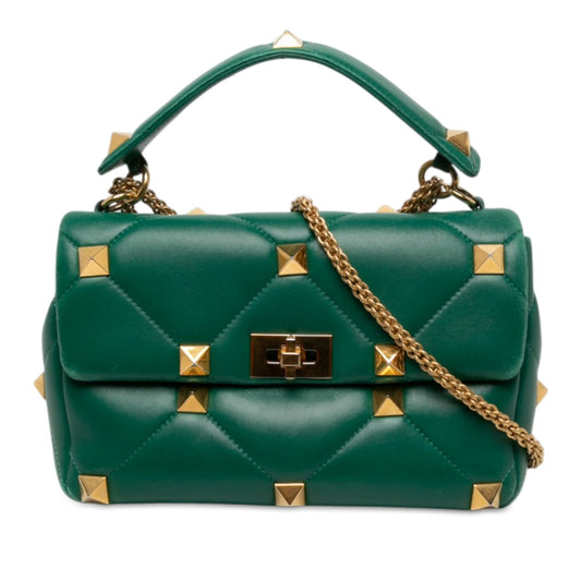 Valentino Large Nappa Roman Stud Satchel — Green