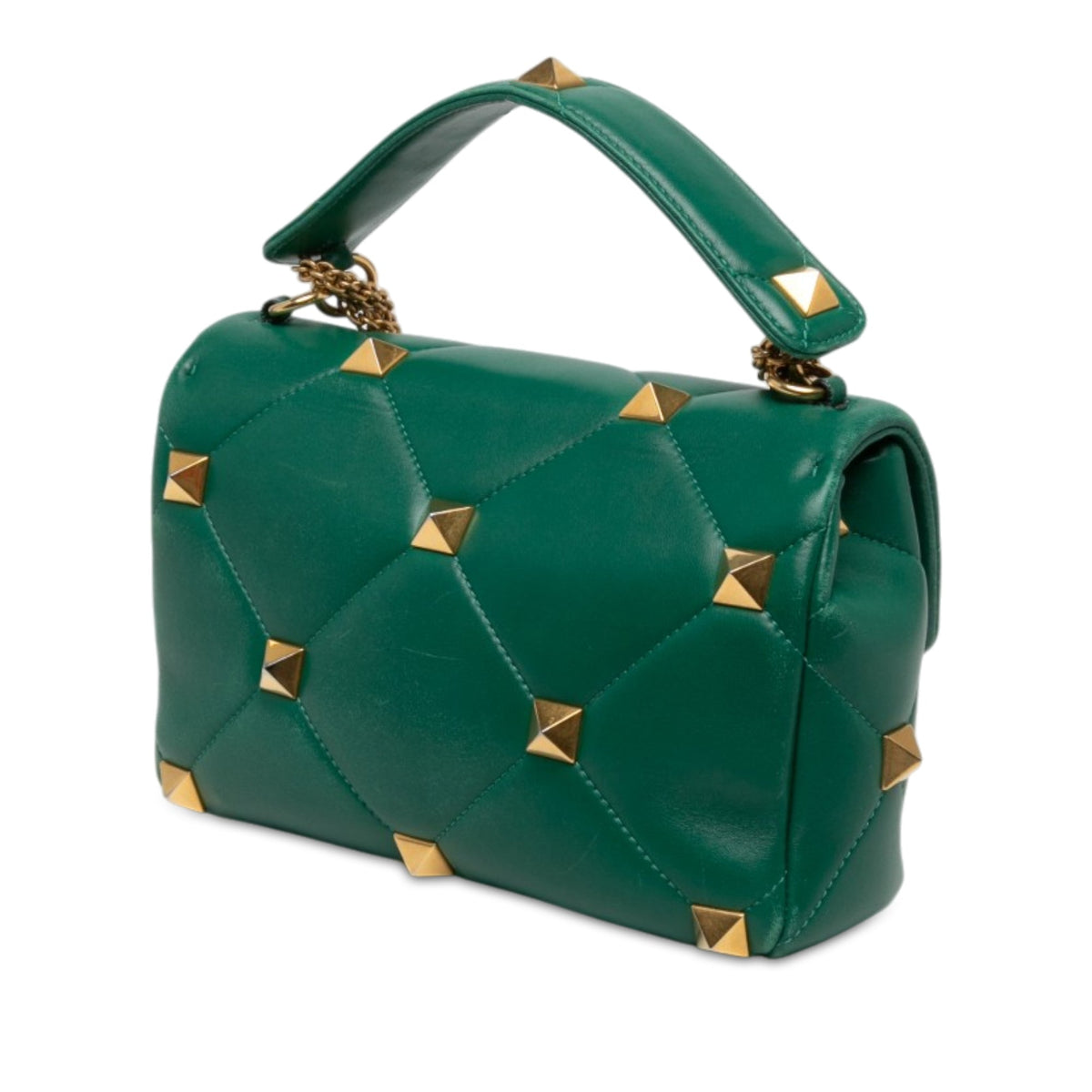 Valentino Large Nappa Roman Stud Satchel — Green