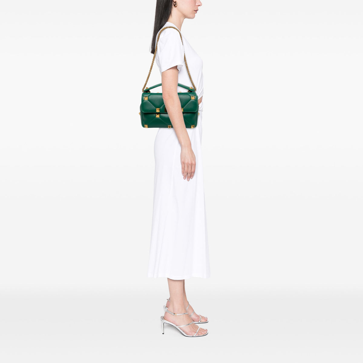 Valentino Large Nappa Roman Stud Satchel — Green