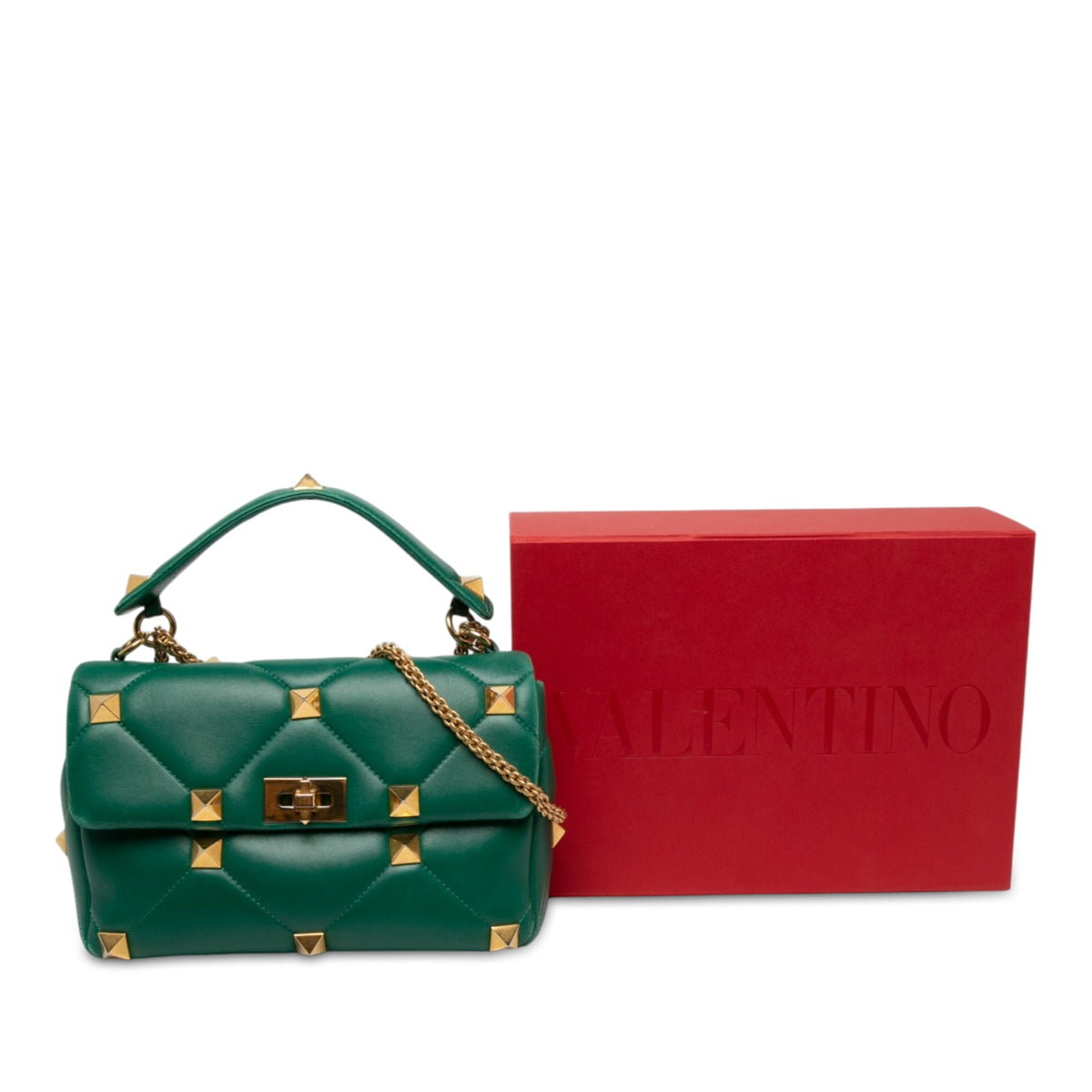Valentino Large Nappa Roman Stud Satchel — Green